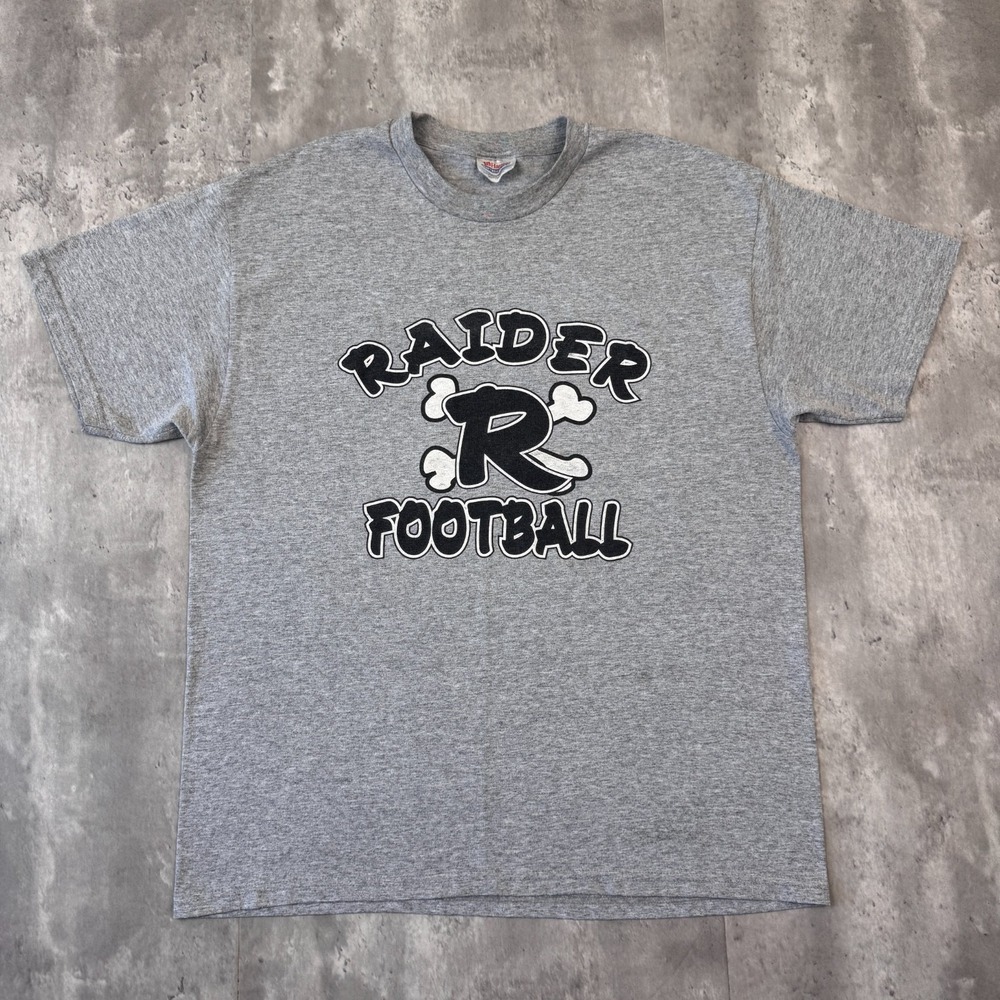 Vintage Oakland Raider Football T Shirt Mens L Gray Crossbones Graphic NFL
